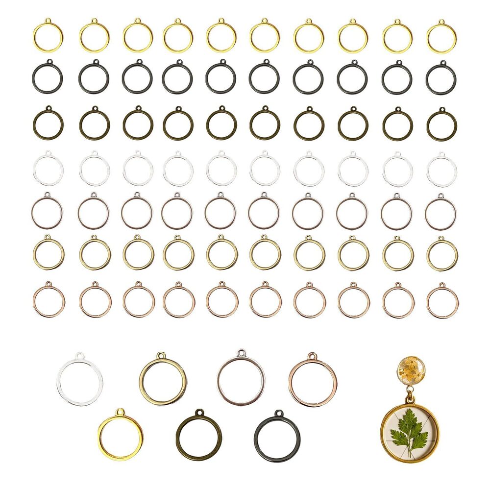 5555 175 Pcs Round Hollow Bezel Charms, 20x17mm Open Connector Pendants